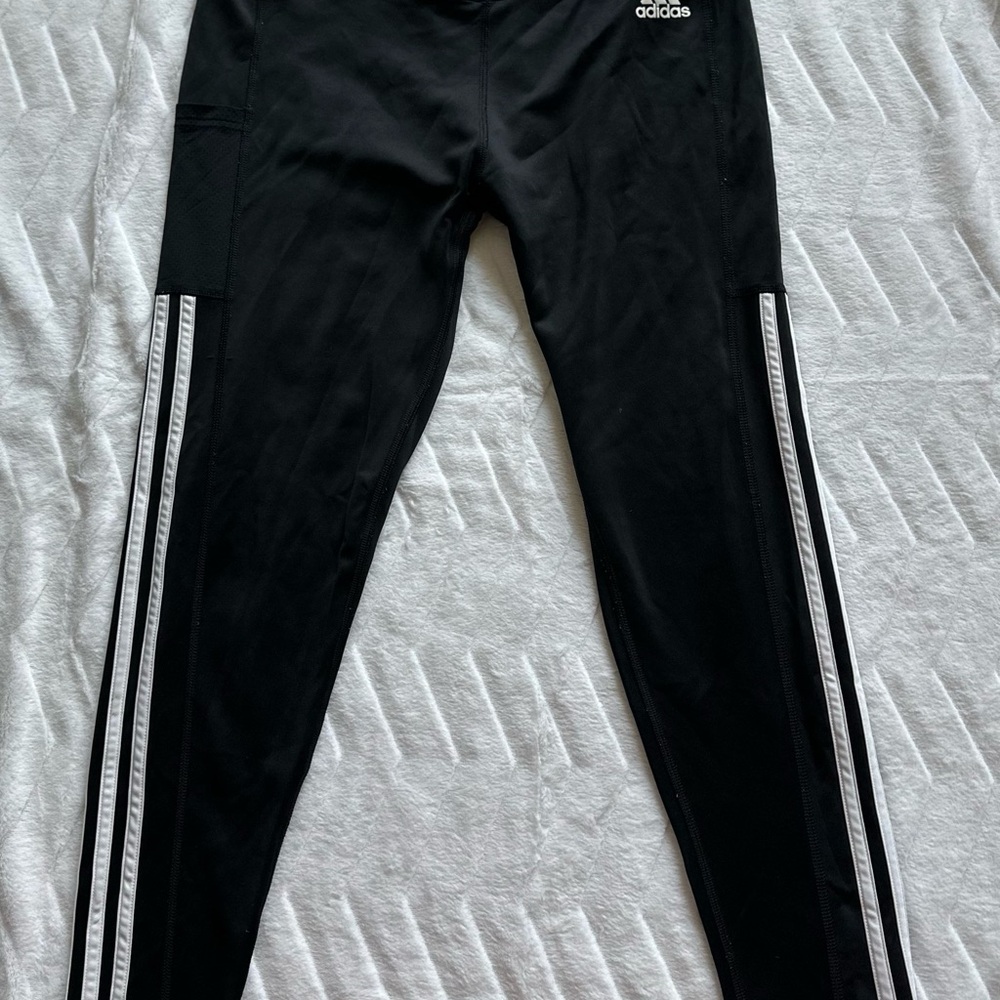 Adidas women’s  Black Leggings with White Stripes